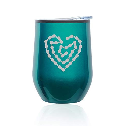 Stemless Wine Tumbler Coffee Travel Mug Glass With Lid Heart Love Bike Chain (Turquoise Teal)