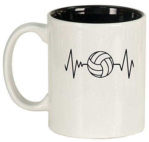 Ceramic Coffee Tea Mug Cup Heart Beats Volleyball (White)
