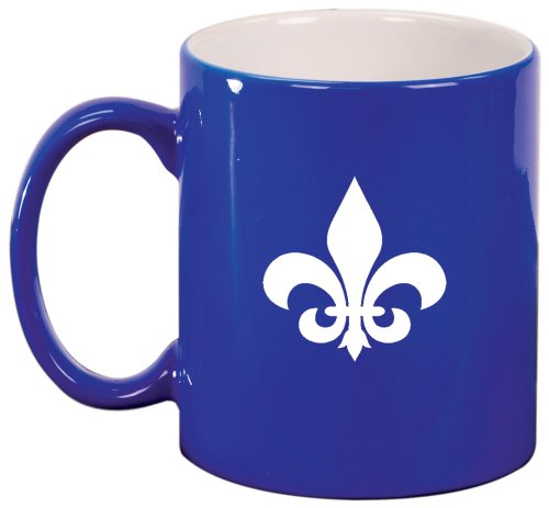 Fleur de lis Ceramic Coffee Tea Mug Cup Blue