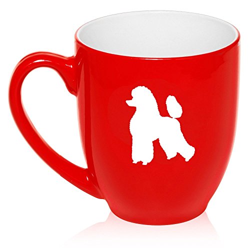16 oz Large Bistro Mug Ceramic Coffee Tea Glass Cup Poodle (Red)