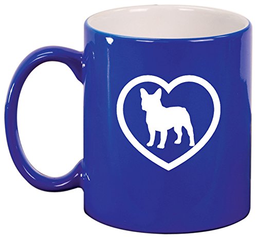 Ceramic Coffee Tea Mug Cup French Bulldog Heart (Blue)