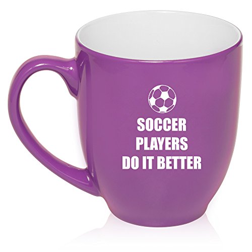 16 oz Large Bistro Mug Ceramic Coffee Tea Glass Cup Do It Better Soccer (Purple)