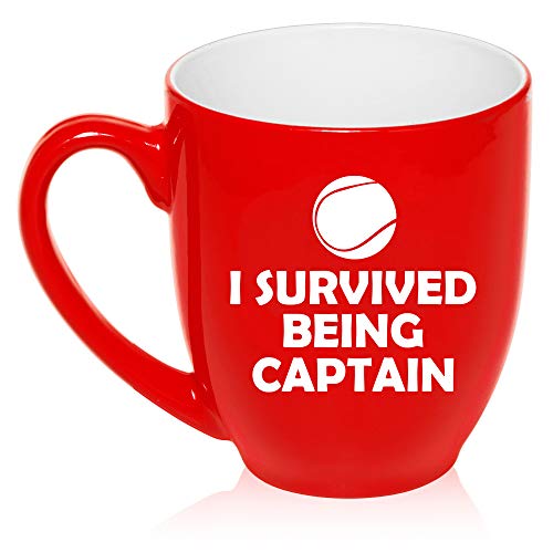 16 oz Large Bistro Mug Ceramic Coffee Tea Glass Cup Tennis I Survived Being Captain (Red)