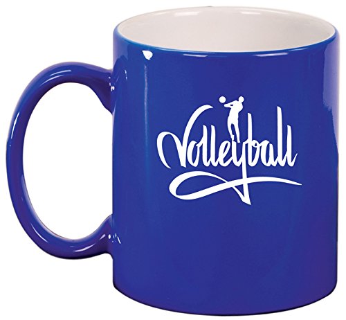 Ceramic Coffee Tea Mug Cup Volleyball Calligraphy (Blue)