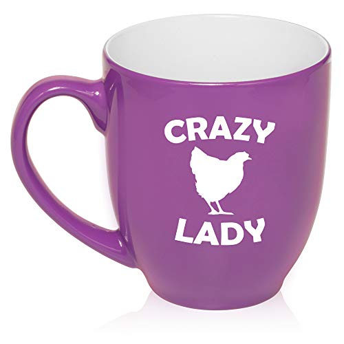 16 oz Large Bistro Mug Ceramic Coffee Tea Glass Cup Crazy Chicken Lady (Purple)