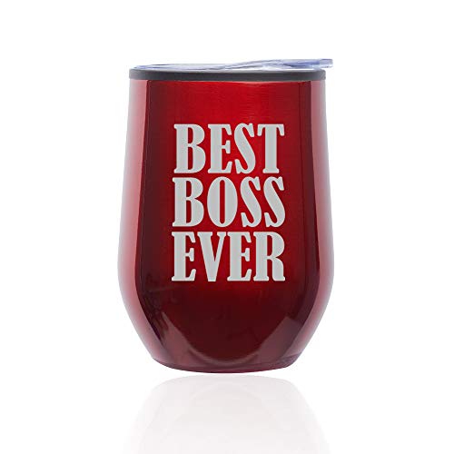 Stemless Wine Tumbler Coffee Travel Mug Glass With Lid Best Boss Ever (Red)