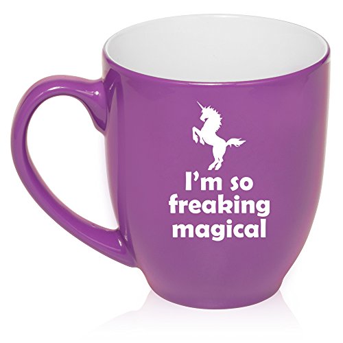 16 oz Large Bistro Mug Ceramic Coffee Tea Glass Cup I'm So Freaking Magical Unicorn (Purple)