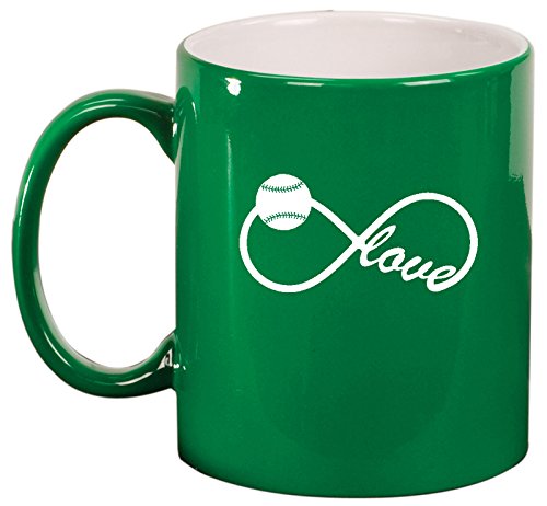 Ceramic Coffee Tea Mug Cup Infinity Infinite Love for Baseball Softball (Green)