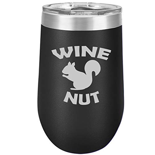 16 oz Double Wall Vacuum Insulated Stainless Steel Stemless Wine Tumbler Glass Coffee Travel Mug With Lid Wine Nut Squirrel Funny