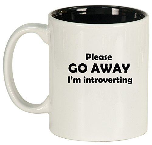 Ceramic Coffee Tea Mug Cup Please Go Away I'm Introverting (White)