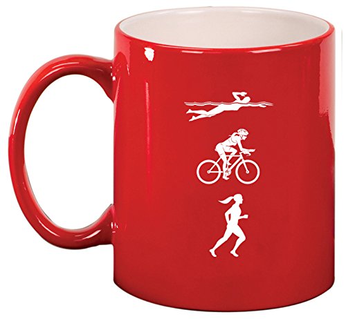 Ceramic Coffee Tea Mug Cup Female Triathlon Swim Bike Run (Red)