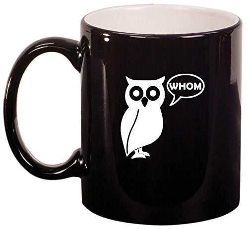 Ceramic Coffee Tea Mug Grammar Funny Owl Who Whom (Black)