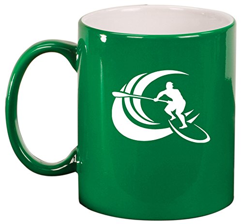 Ceramic Coffee Tea Mug Cup Stand Up Paddle Board Surf (Green)