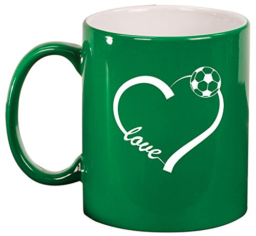 Ceramic Coffee Tea Mug Cup Love Heart Soccer (Green)
