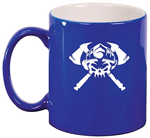 Ceramic Coffee Tea Mug Cup Firefighter Skull (Blue)