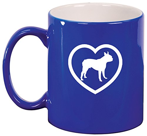 Ceramic Coffee Tea Mug Heart Boston Terrier (Blue)