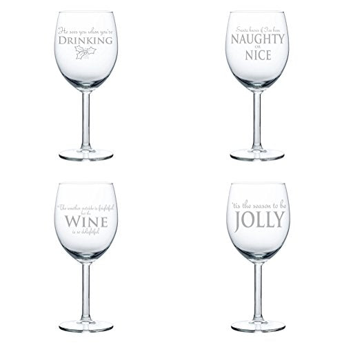 Set of 4 Christmas Collection Wine Glass Goblet (10 oz)
