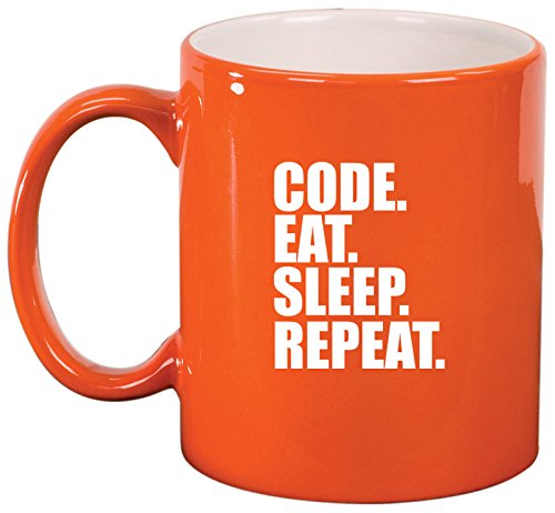 Ceramic Coffee Tea Mug Cup Code Eat Sleep Repeat (Orange)