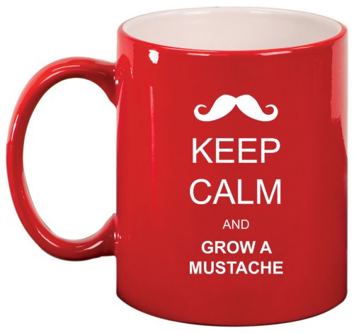 Keep Calm and Grow A Mustache Ceramic Coffee Tea Mug Cup Red