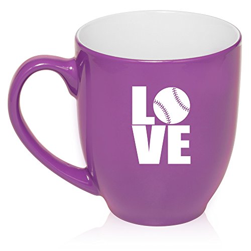 16 oz Purple Large Bistro Mug Ceramic Coffee Tea Glass Cup Love Baseball Softball