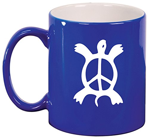 Ceramic Coffee Tea Mug Cup Turtle Peace Sign (Blue)