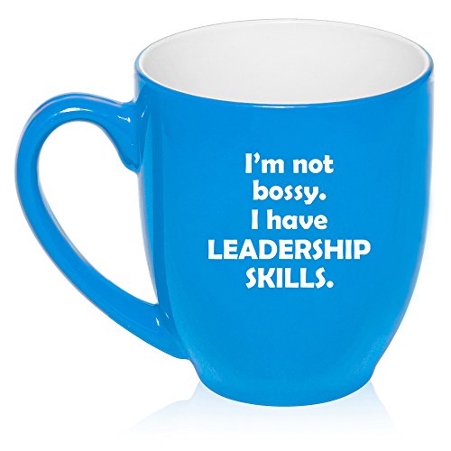16 oz Large Bistro Mug Ceramic Coffee Tea Glass Cup Funny I'm Not Bossy. I Have Leadership Skills (Light Blue)