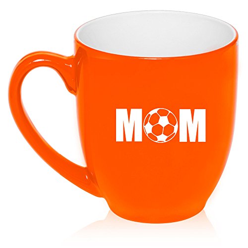 16 oz Large Bistro Mug Ceramic Coffee Tea Glass Cup Mom Soccer (Orange)