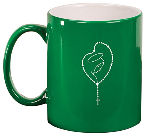 Ceramic Coffee Tea Mug Rosary Mary (Green)