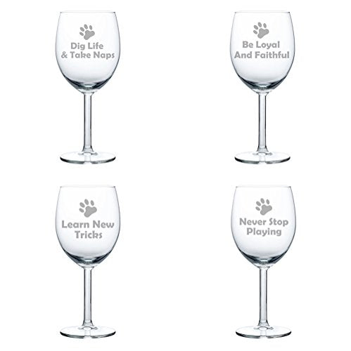 Set of 4 Wine Glass Goblet Dog Wisdom Collection (10 oz)