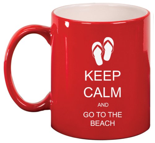 Keep Calm and Go to the Beach Flip Flops Ceramic Coffee Tea Mug Cup Red