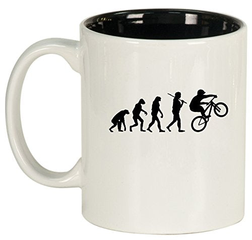 Ceramic Coffee Tea Mug Cup Evolution Mountain BMX Bike (White)