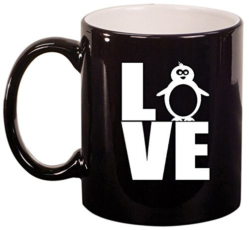 Ceramic Coffee Tea Mug Cup LOVE Penguin (Black)