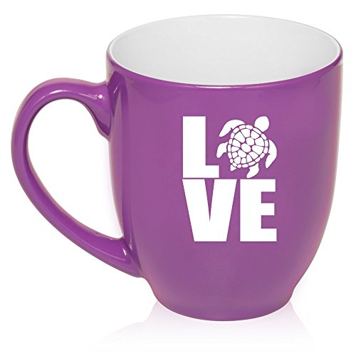 16 oz Large Bistro Mug Ceramic Coffee Tea Glass Cup Love Sea Turtle (Purple)