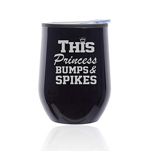 Stemless Wine Tumbler Coffee Travel Mug Glass With Lid This Princess Bumps & Spikes Volleyball (Midnight Black)