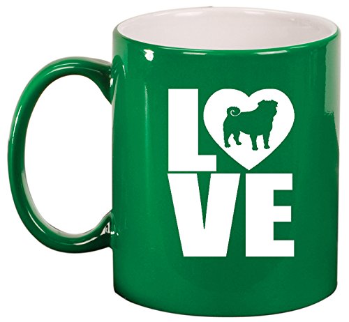 Ceramic Coffee Tea Mug Cup LOVE Pug (Green)