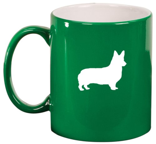 Green Ceramic Coffee Tea Mug Corgi Puppy Dog