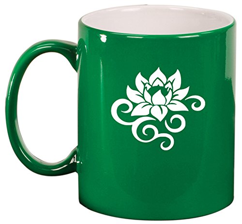 Ceramic Coffee Tea Mug Cup Lotus Flower Scroll (Green)