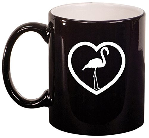 Ceramic Coffee Tea Mug Heart Flamingo (Black)