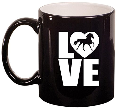 Ceramic Coffee Tea Mug Cup LOVE Horse (Black)