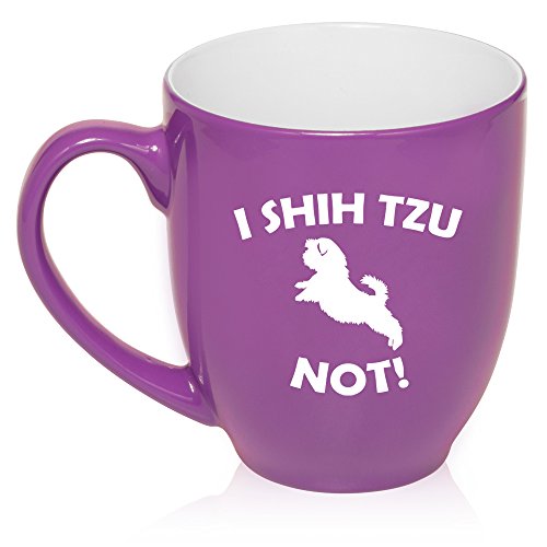 16 oz Large Bistro Mug Ceramic Coffee Tea Glass Cup I Shih Tzu Not Funny (Purple)