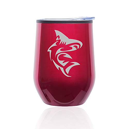 Stemless Wine Tumbler Coffee Travel Mug Glass With Lid Shark (Fuchsia)