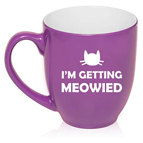 16 oz Large Bistro Mug Ceramic Coffee Tea Glass Cup I'm Getting Meowied Married Engagement (Purple)