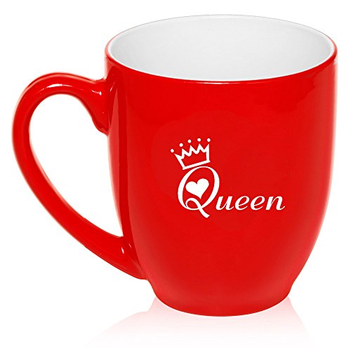 16 oz Large Bistro Mug Ceramic Coffee Tea Glass Cup Queen with Crown (Red)
