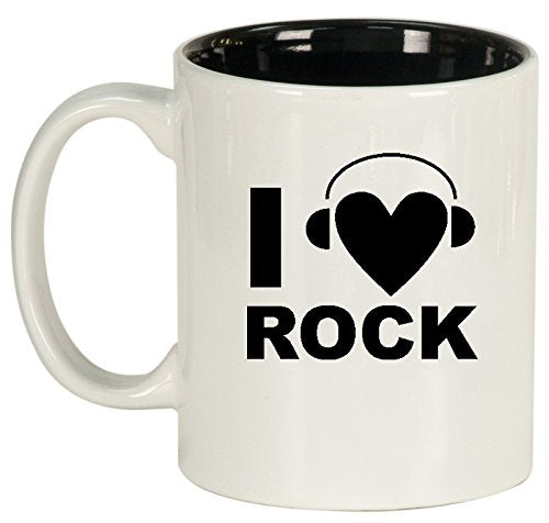 Ceramic Coffee Tea Mug Cup I Heart Love Rock Music Headphones (White)