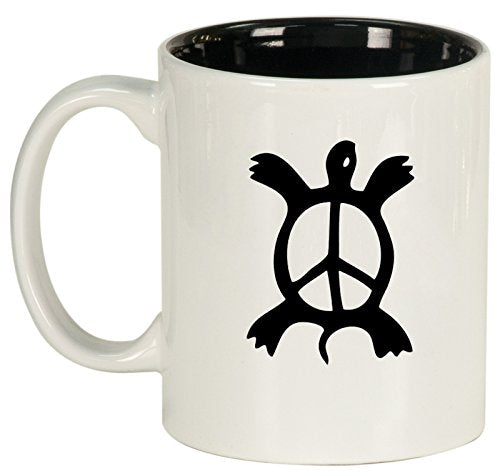 Ceramic Coffee Tea Mug Cup Turtle Peace Sign (White)