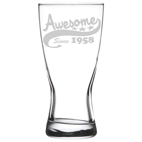 15 oz Beer Pilsner Glass Funny 60th Birthday Awesome Since 1958