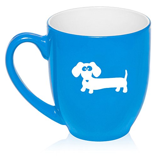 16 oz Large Bistro Mug Ceramic Coffee Tea Glass Cup Dachshund Cartoon (Light Blue)