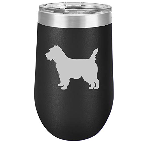 16 oz Double Wall Vacuum Insulated Stainless Steel Stemless Wine Tumbler Glass Coffee Travel Mug With Lid Cairn Terrier (Black)
