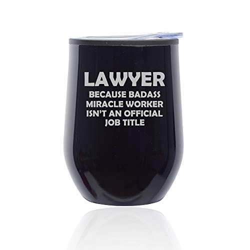 Stemless Wine Tumbler Coffee Travel Mug Glass With Lid Lawyer Miracle Worker Job Title Funny (Midnight Black)