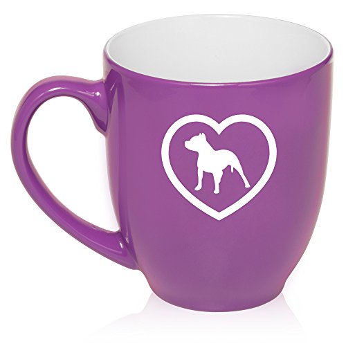 16 oz Large Bistro Mug Ceramic Coffee Tea Glass Cup Pitbull Heart (Purple)